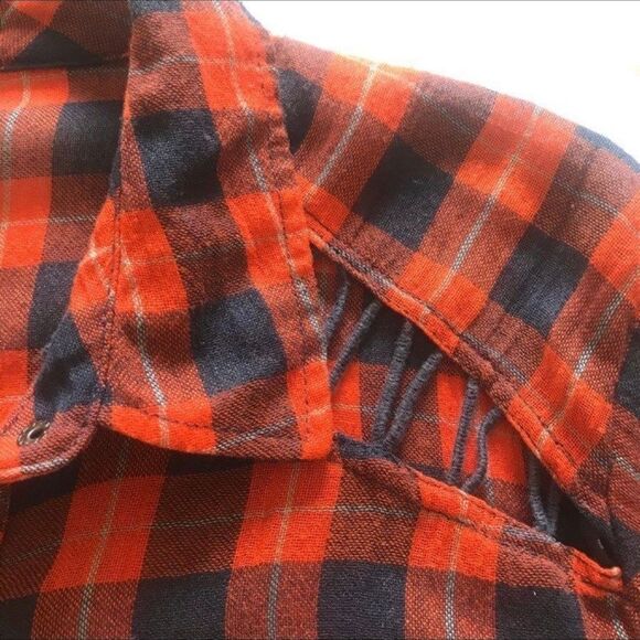 FP Free People Boho L/S plaid Top Gauzy Tunic Snaps Red Blue Relaxed Sz S EUC - Picture 5 of 12